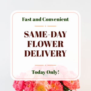 A banner of the title above a bouquet of flowers.