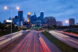 Minneapolis Skyline from a highway perspective.